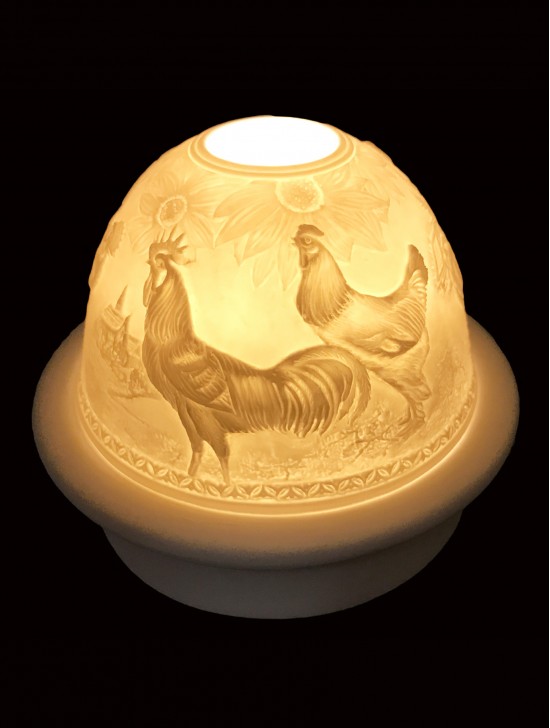 Porcelain Rooster Candle Dome Light w/Candle Plate